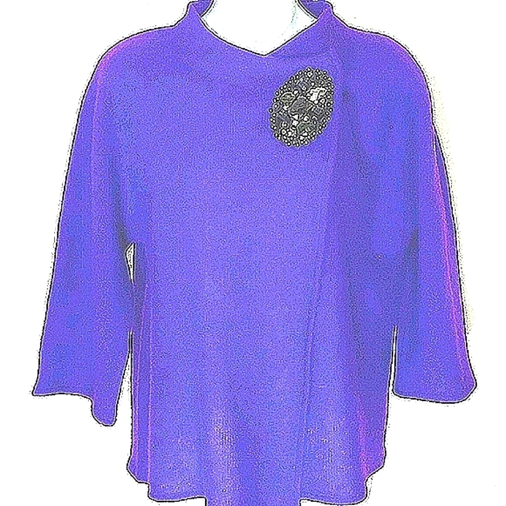 Mobwife Estate Wool Blazer Purple Beaded Medallion Snap Closure Petite Small